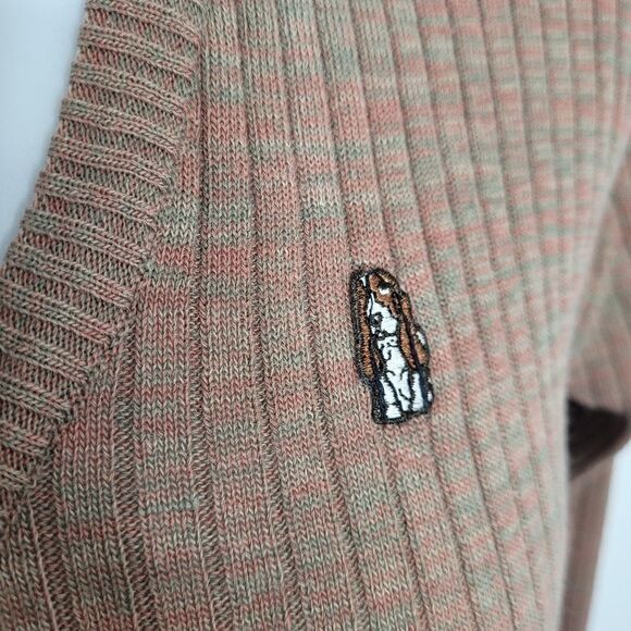 VINTAGE 70s sweater Hush Puppy ribbed v-neck brown green L - Picture 3 of 6